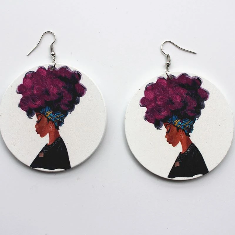 Деревянные африканские фиолетовые серьги капли в стиле королевы рока