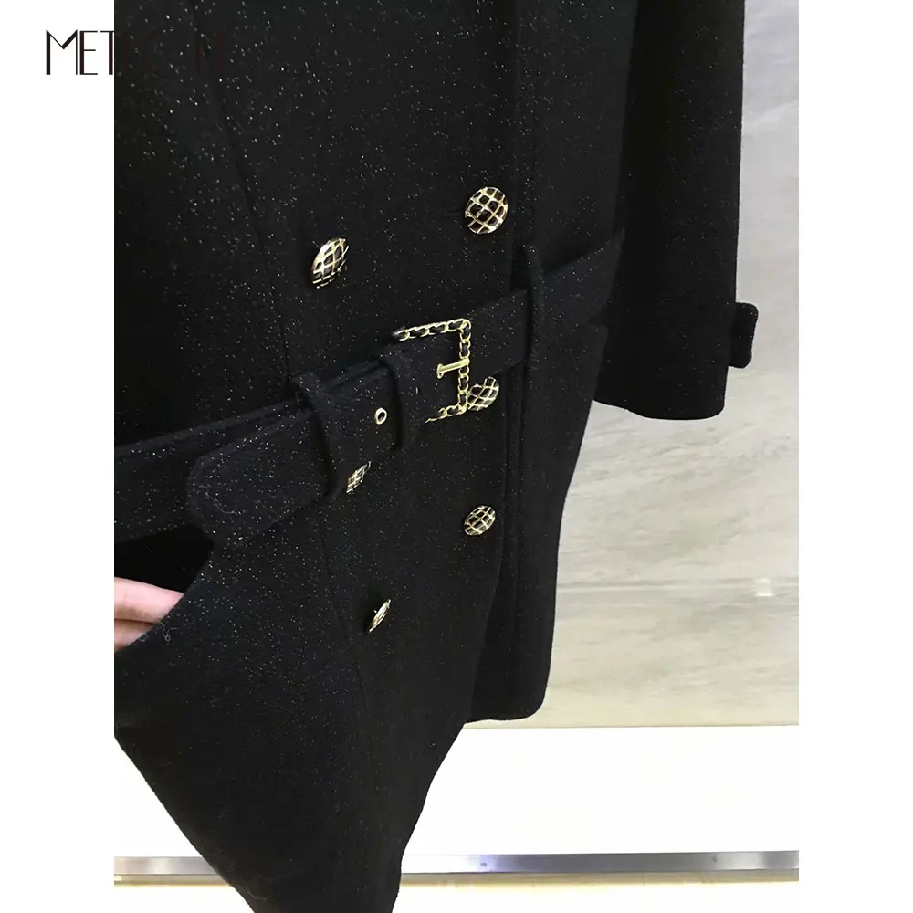 Черное шерстяное пальто женское с 100% шелковой подкладкой 2019 осень зима мода