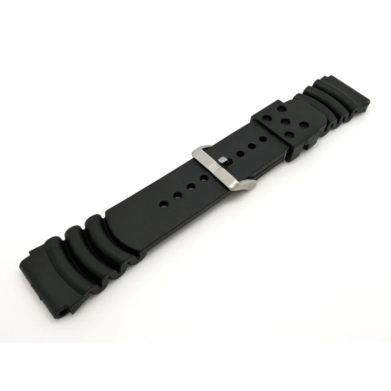 Silicone Watchband 20 22 24mm Men Black Sports Diving Rubber Waterproof Watch Strap Silver Stainless Steel Buckle Watchband