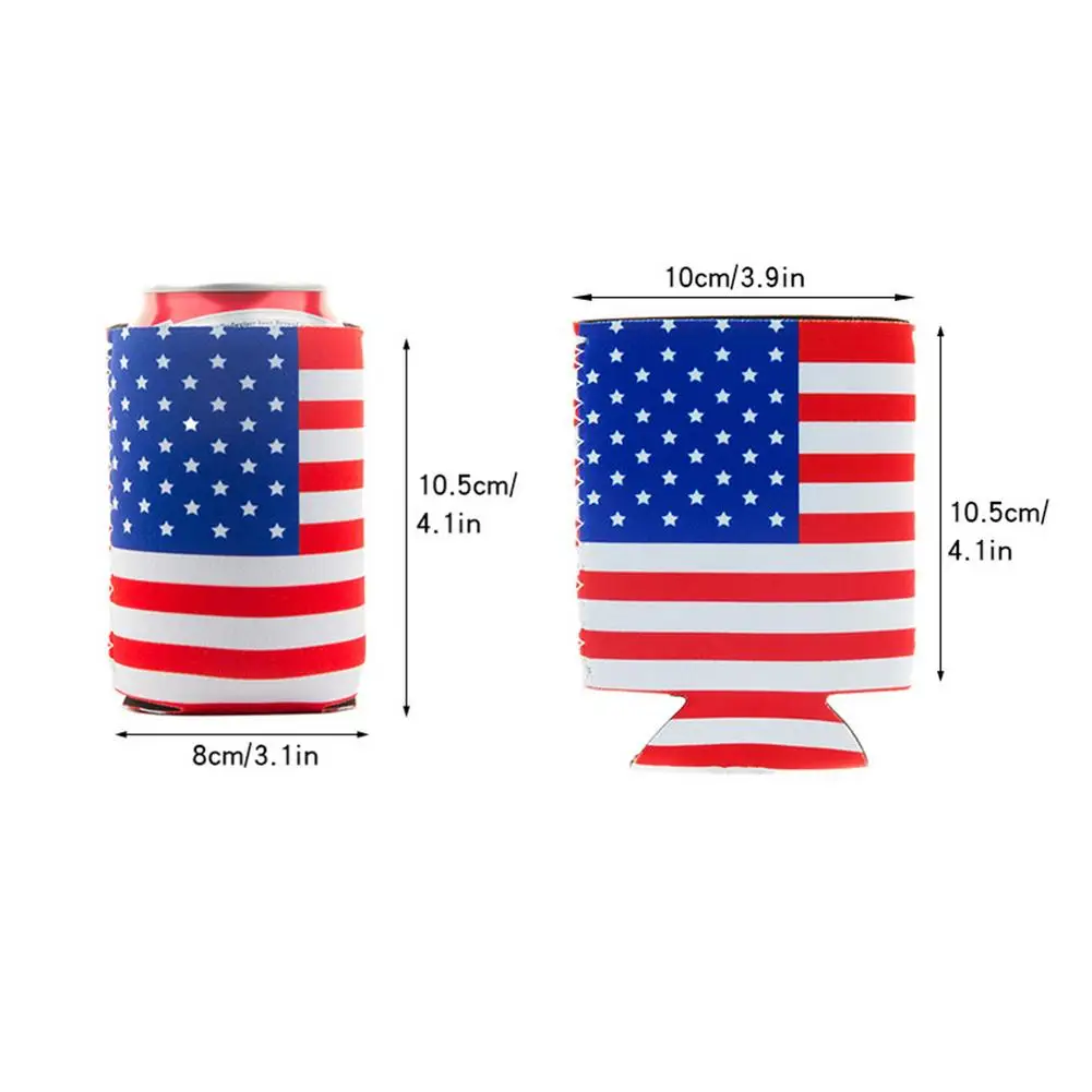 

10PCS Independence Day U.S. National Day Flag Cup Sets Beer Cans And Wine Bottles Decorated Coke Sleeves