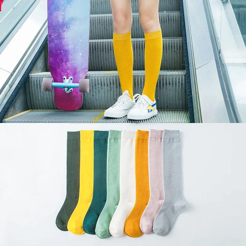 Женские уличные хлопковые чулки до колена в стиле хип-хоп однотонные японском