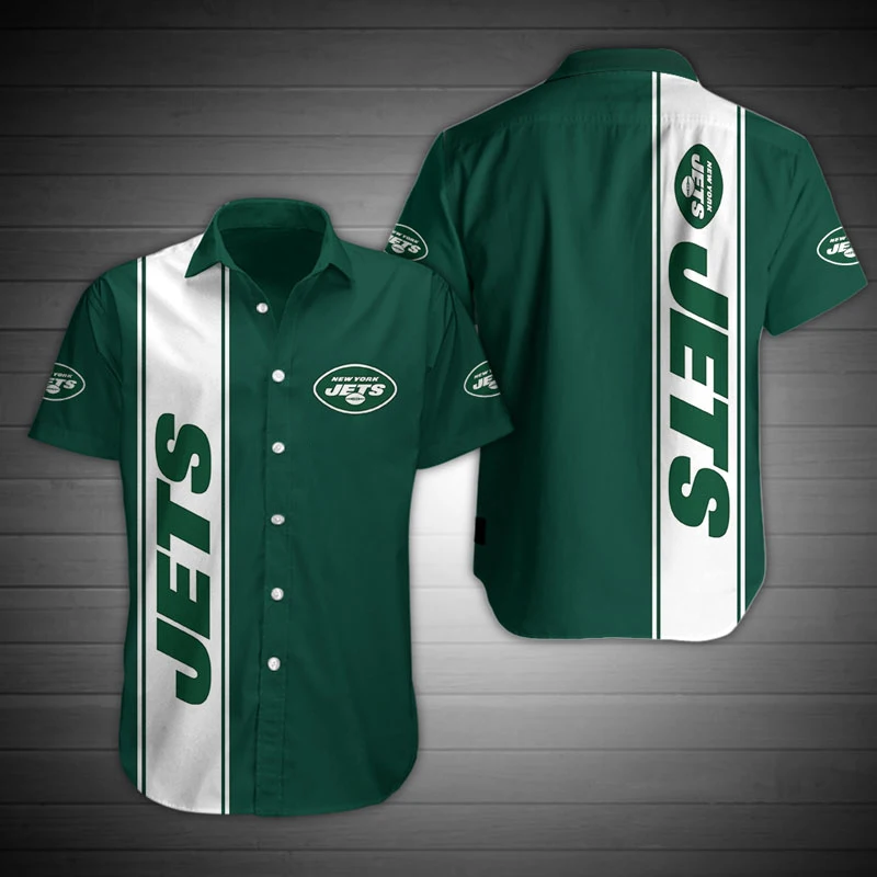 

Redcats Fashion men's Jets Shirts White Green Stitching Letter Print men's 3D Hawaiian Shirt