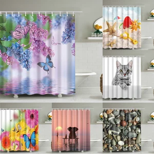 Занавеска для душа, водостойкая, из полиэстера, с изображением животных, кошек, бабочек, слоновой кости, тигра, s Водонепроницаемая занавеска для ванной