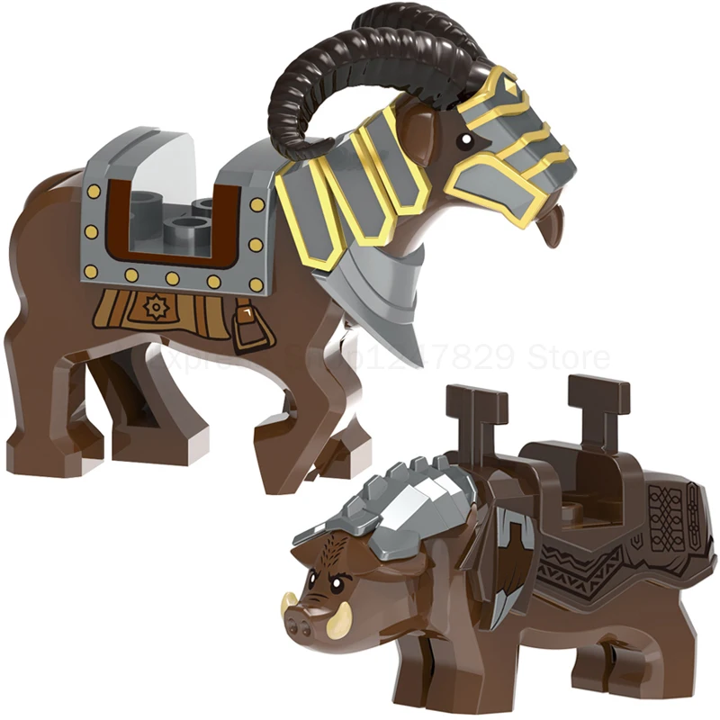 

2021 Medieval Knight Dwarf Horned Sheep Boar Mount Animal Armor Accessories Weapons Figures Building Blocks Kids Toys 1535 1536