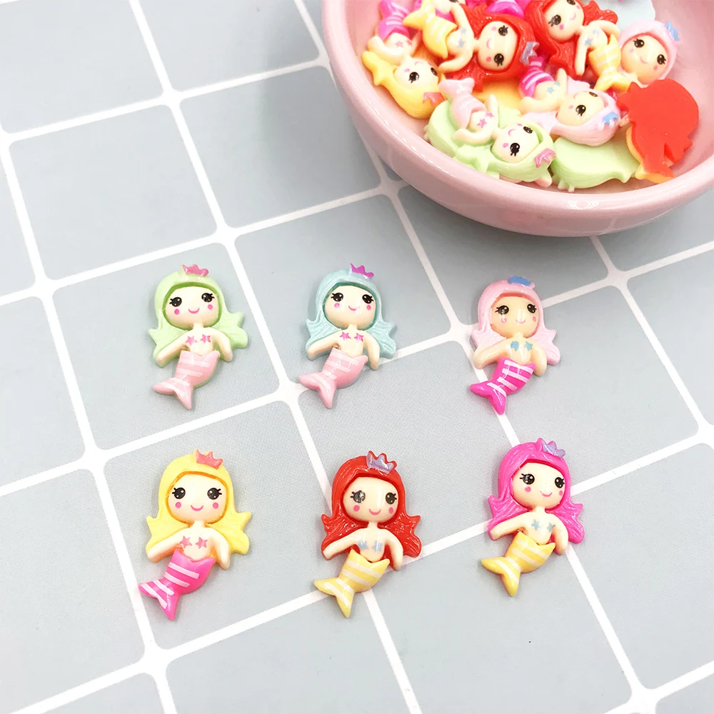 100 шт кавайные милые Русалочки с плоской задней частью из смолы кабошон