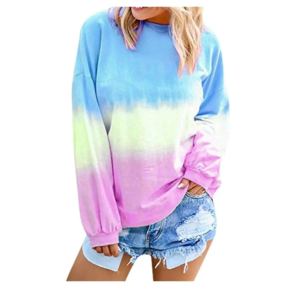 Light Purple Женские топы осень зима женские свитшоты с длинным рукавом Повседневные С О-образным вырезом градиентные контрастные цвета топы размера плюс пуловер Femme - Цвет: Light Purple