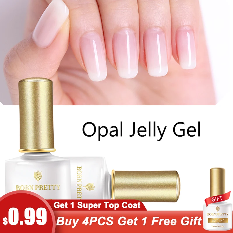 

BORN PRETTY Opal Jelly Gel Nail Polish 6ml Pink Jelly Gel Polish Base No Wipe Top Coat White Soak Off Nail Art UV Gel Varnish