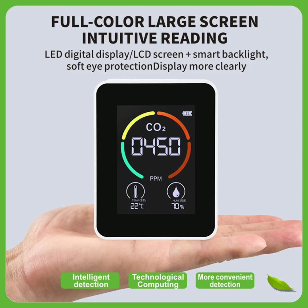 

Portable CO2 Meter Digital Temperature Humidity Sensor Tester Air Quality Monitor Carbon Dioxide TVOC Formaldehyde HCHO Detector