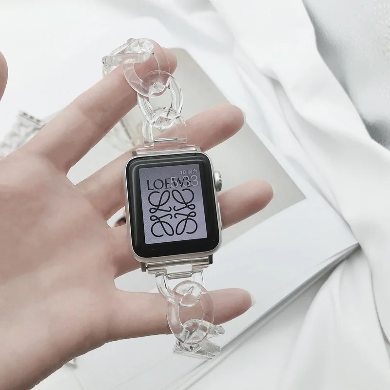 

Fashion Women Watchband for Apple Watch Series 5 4 3 SE 6 Band 40mm 44mm Metal Bracelet for IWatch 38mm 42mm Chain Resin Strap