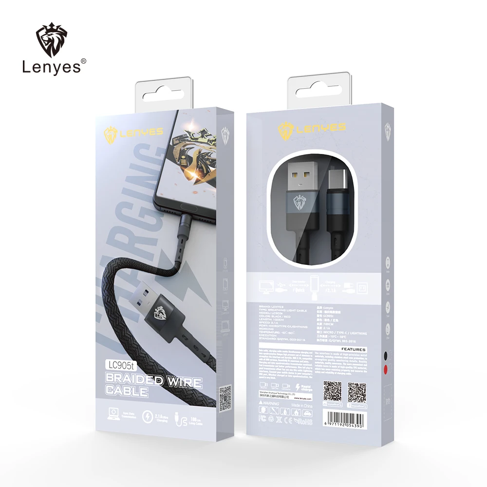 Lenyes 2.1A прочные нейлоновые кабели для всех Android iOS сплав Micro USB 100 см внешний