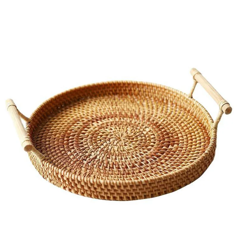 

Rattan Woven Picnic Basket Bread Fruit Snacks Portable Rattan Storage Basket Living Room Desktop Storage Basket