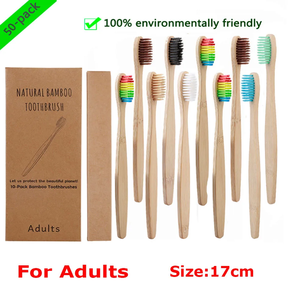adult Mixed color 4 цвета 50 шт./лот зубная щетка из натурального бамбука уход за полостью рта ИНСТРУМЕНТ для здоровья экологически мягкая щетина белые зубные щетки - Цвет: adult Mixed color