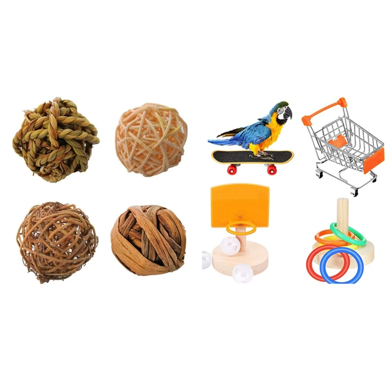 2 Set Pet Toy: 1 Shopping Cart Basketball Stacking Ring Toy &amp Natural Small Animal Activity Chew Toys | Дом и сад
