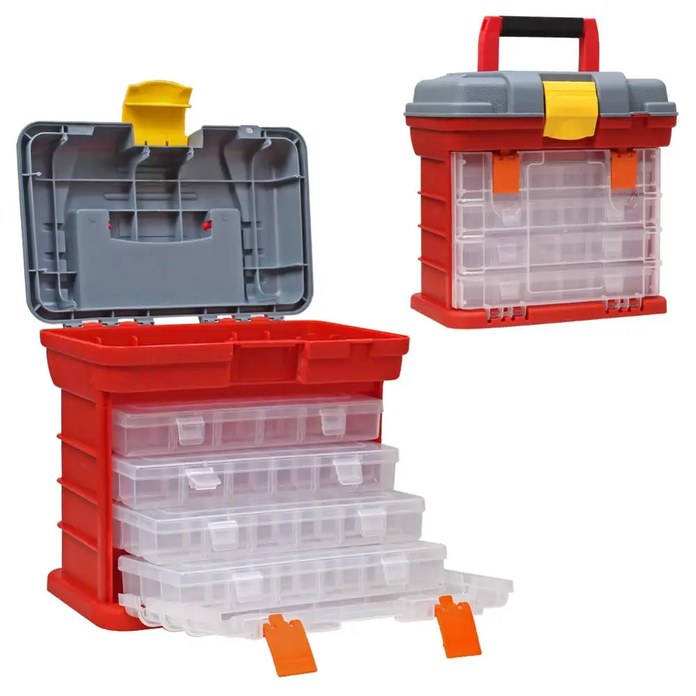 

4 Layer Fishing Tackle Portable Toolbox Outdoor Tool Case Screw Hardware Plastic Storage tool Box with Handle