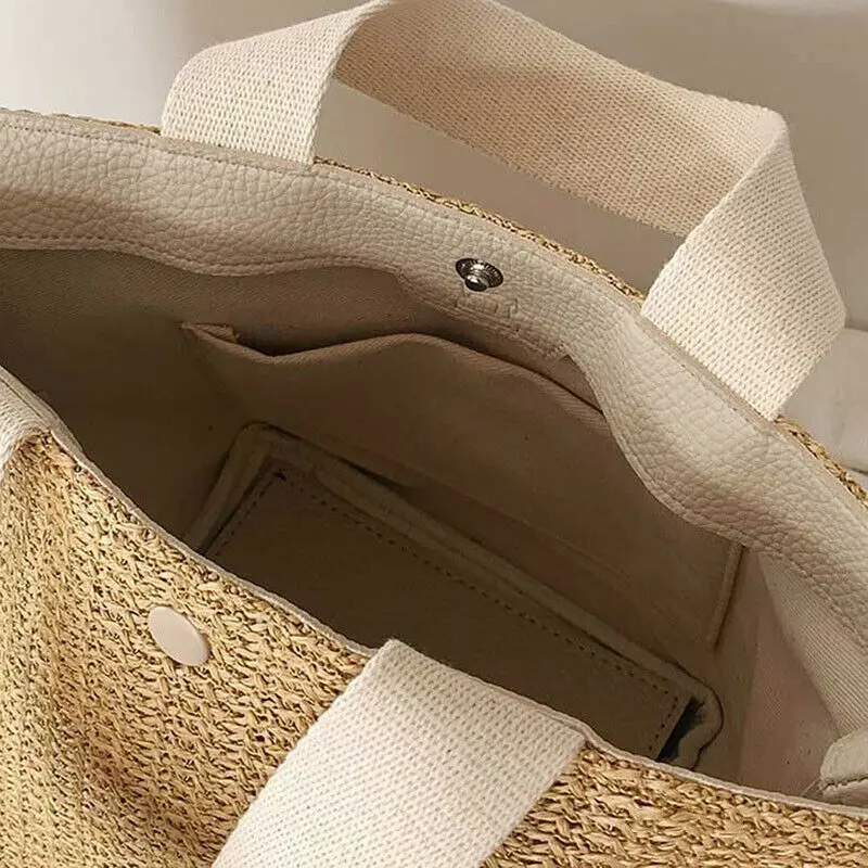 

2021 Straw Woven Handbag Women Holiday Beach Casual Tote Top-Handle Bags Fashion Retro Shoulder Bags Decorative Props 2 Colors