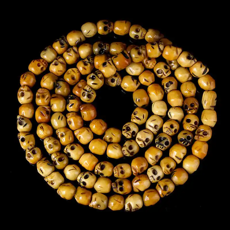 

108PCS Skull Beads Yak Bone Hand Carved Skull Prayer Malas Antique Skull Beads for Halloween Jewelry Tibet Rosary 6mm BRO863