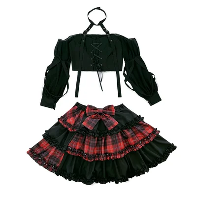 

Sweet Girl Punk High Waist Mini Kawaii Short Skirts Suit Harajuku Cake Skirts Red Plaid Bowknot Stitching Fashion