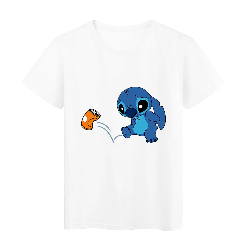 

Disney Unhappy Stitch Kawaii Teens Girls T-shirt Easy Matching Summer New Tee White Tops Women Fashion Ulzzang T-shirt Plus Size