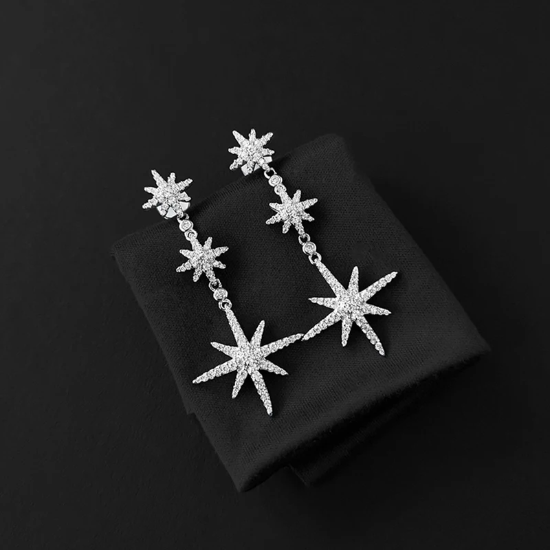 

S925 Sterling Silver Summer New Star Earrings Women's Fashion Personality Simple Star Mid-length Earrings Luxury Jewelry Gifts