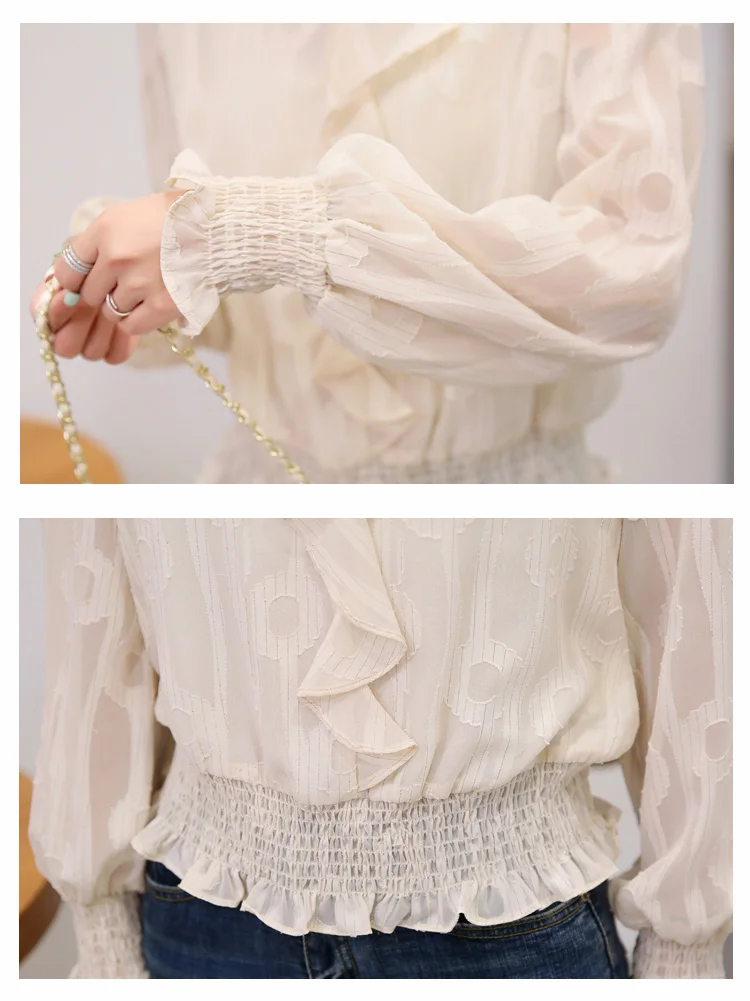 

Solid Long Sleeve Ruffled Clothes Women Tops and Blouse Sexy V-neck Chiffon Blouse 2019 Autumn Office Ladies Tops 6410 50