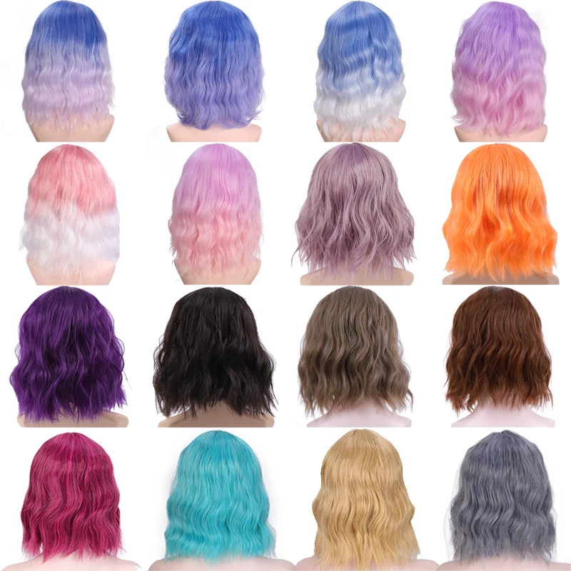 Парики из искусственных волос без шапочки основы короткий волнистые черный