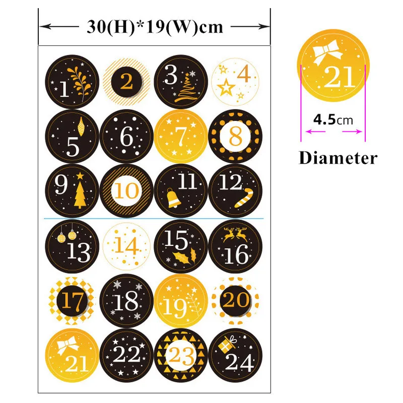 24 шт./компл. рождественские наклейки с календарем и цифрами для печенья конфет