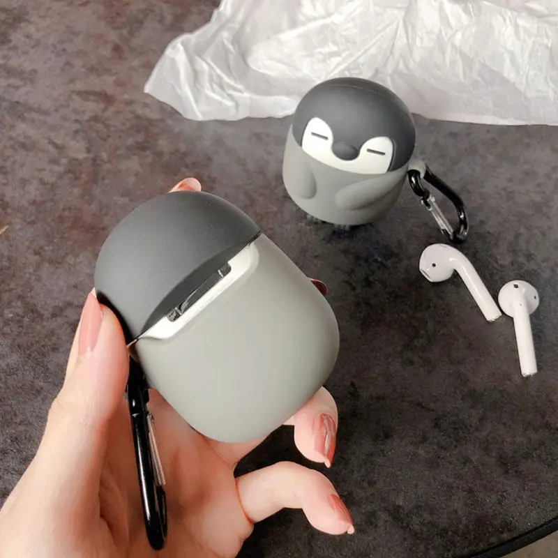 Милый Пингвин Стиль Защитный чехол силиконовый с карабином для Airpods 1/2 |