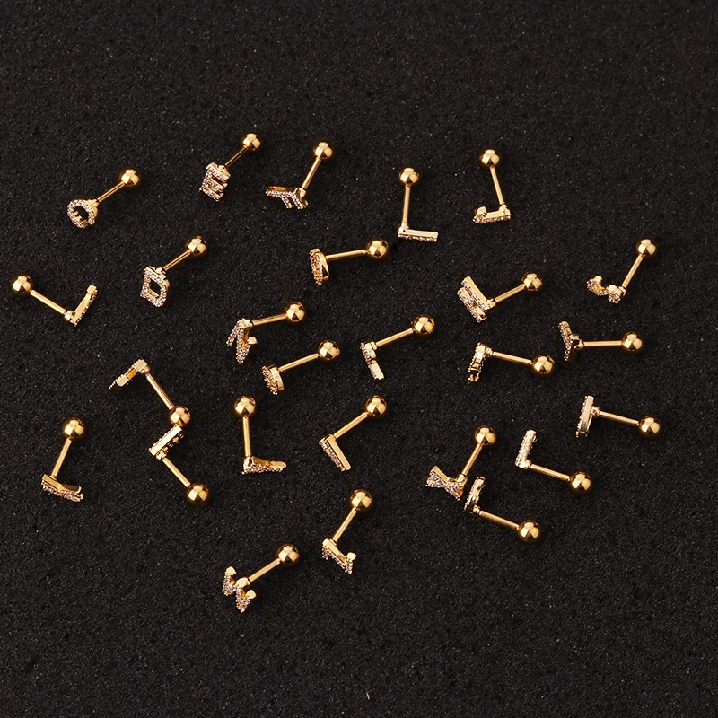 Sellsets 1 шт. 16 г в виде стальной штанги Изящные 26 букв CZ ухо траг Daith Cartilage Rook пирсинг Сережка-гвоздик Ювелирная
