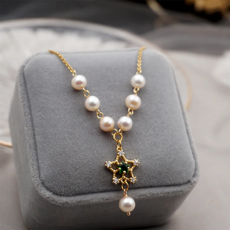 

Lexie Diary 2021 New Fashion Creative Natural Green Stone Freshwater Pearls Necklace for Women Accessory Jewelry