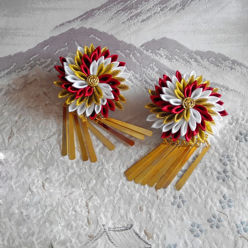 1 шт. заколка для волос ручной работы в японском стиле с цветами и кисточками