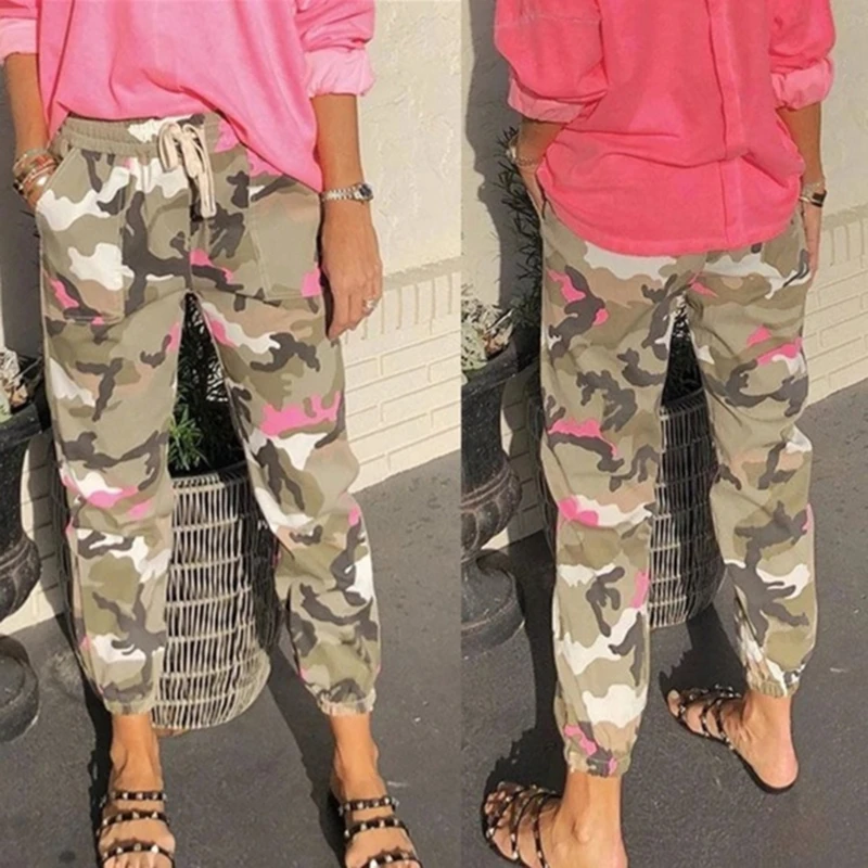 Women's High Waist Camo Cargo Trousers Pants Outdoor Military Army Combat Camouflage Sports Autumn Cool Girl Pants Streetwear