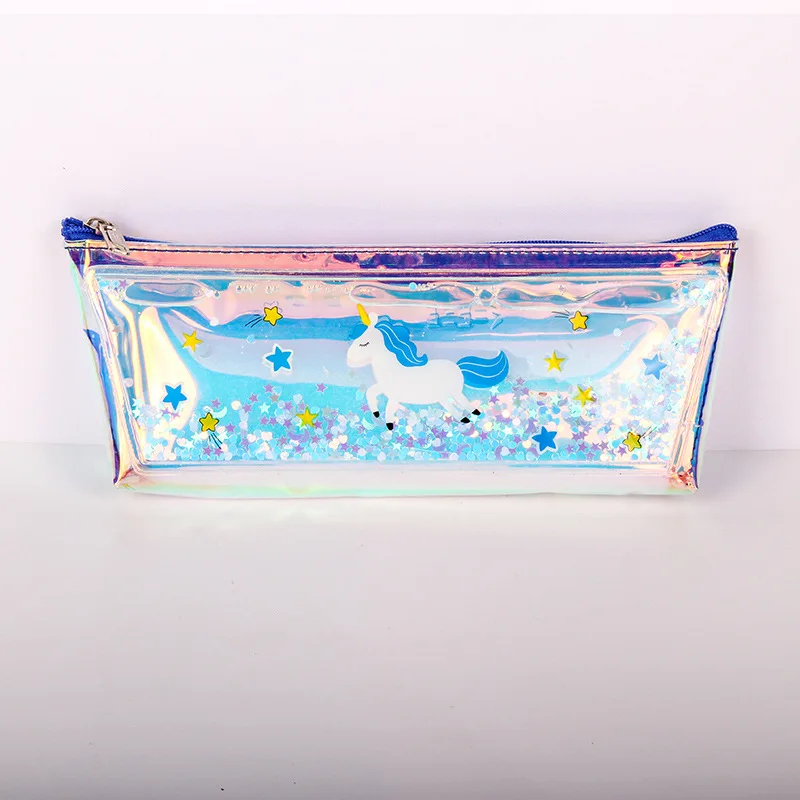 1 Pcs Creative Cartoon Laser Oil Sand Pencil Bag TPU Leather Magic Color Multifunction Case Student Stationery | Канцтовары для