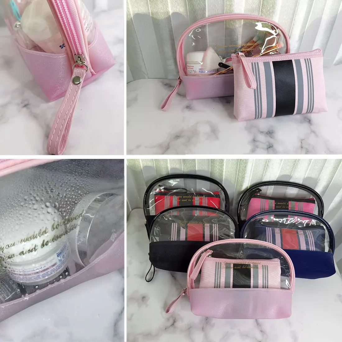 

Waterproof PVC Bag Fashion Organizer Women Cosmetic Bags Portable Travel Storage Bag Beauty Dropshipping Lady Makeup Bag Stripe