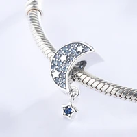 high quality 925 sterling silver blue cz zircon moon star pendant charm bracelet diy jewelry making for original pandora