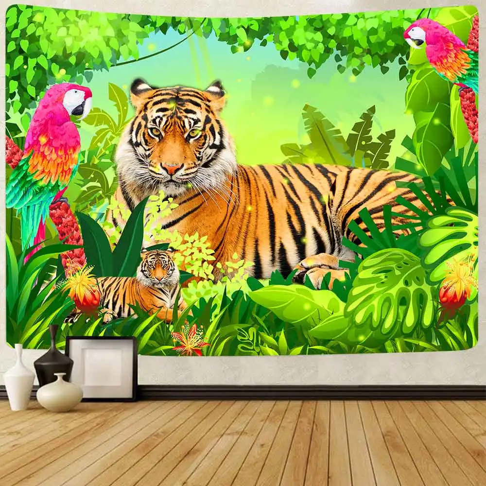

Simsant Psychedelic Forest Decor Tapestry Animals Tiger Plants Art Wall Hanging Tapestries for Living Room Home Blanket Decor