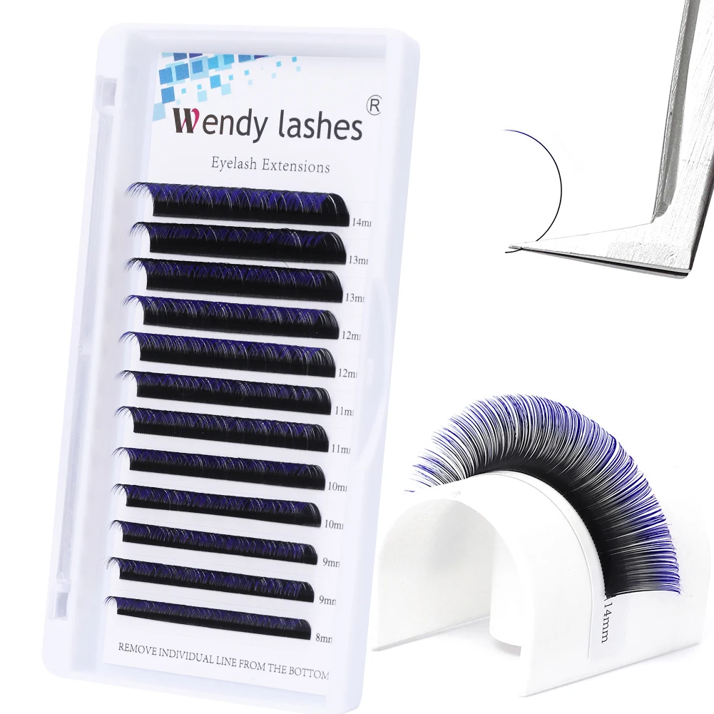 

Classic Eyelash Extension Ombre Colored Lashes 12 Row Blue Individual Soft Mink Eye Lashes Makeup Professional Supplies