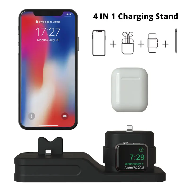 4 в 1 Зарядное устройство Док-станция для Apple Watch Подставка для зарядки док-станция для iPhone X 7 8 6 6s plus 5 5S поддержка