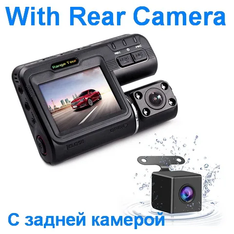 Автомобильный видеорегистратор с двумя объективами, видеорегистратор i1000s " lcd g-сенсор, обнаружение движения HD 1080P - Название цвета: With Rear Camera