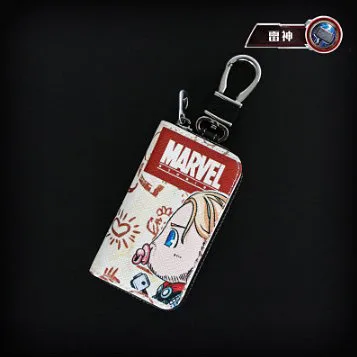 Thor Чехол для ключей с героями мультфильмов и супергероями, маленькие кошельки для ключей, Марвел, летучая мышь, Человек-паук, Железный человек, кожаная сумка для ключей, милые брелки на молнии - Цвет: Thor