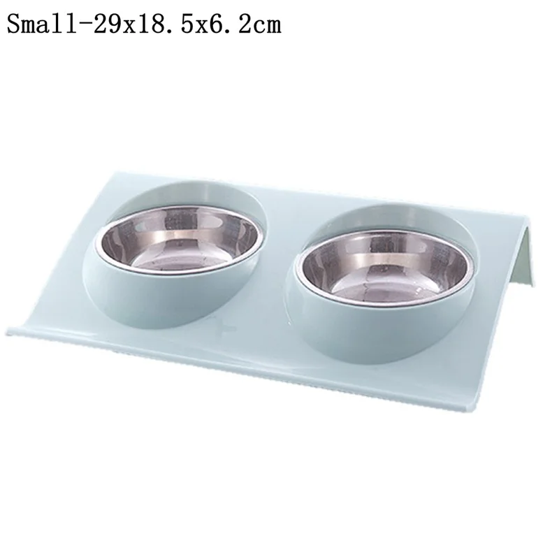 blue S Миска для собак из нержавеющей стали, двойные миски для домашних животных, кормушка для собак, щенков, кошек, миски для кормления, защита от брызг - Цвет: blue S