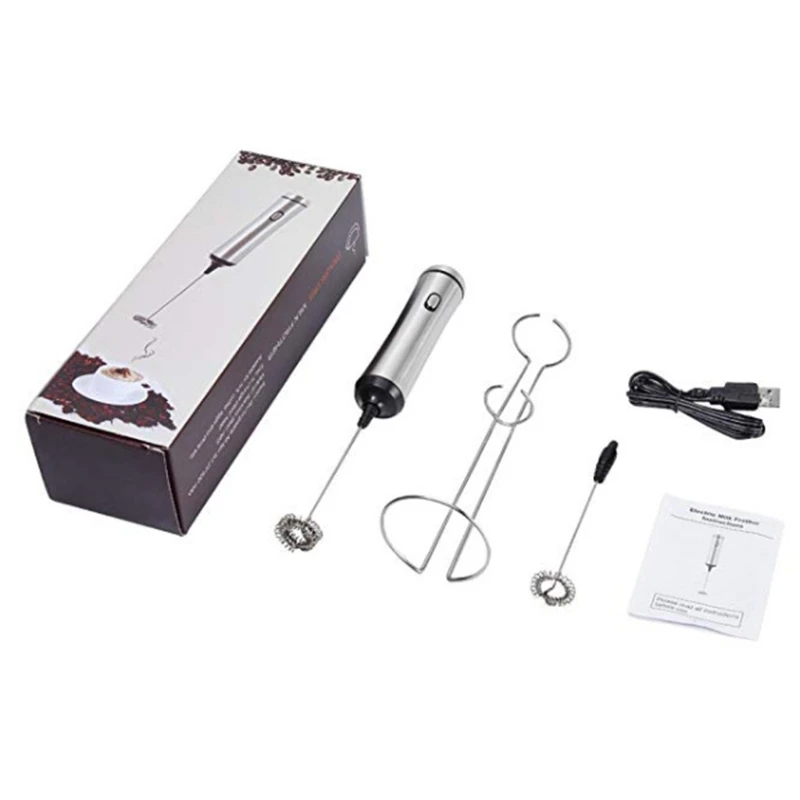 

USB Electric Milk Frother Double Spring Whisk Head Stainless Steel Foamer Mixer A0NC