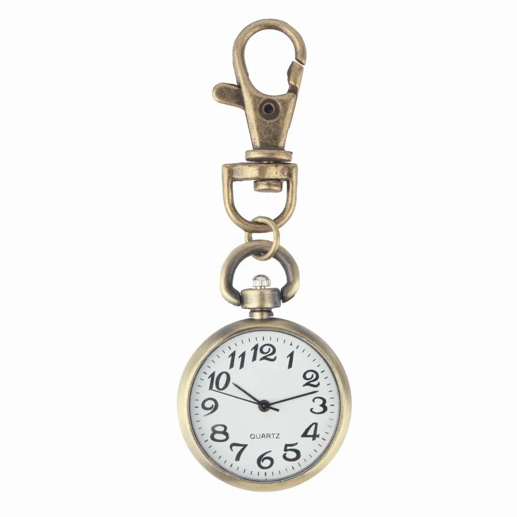 1pcs Retro Bronze Quartz Vintage Pocket Watch Movement Keychain Keyring Round Dial Key Chains practical white dial bronze tone night owl shape keyring watch