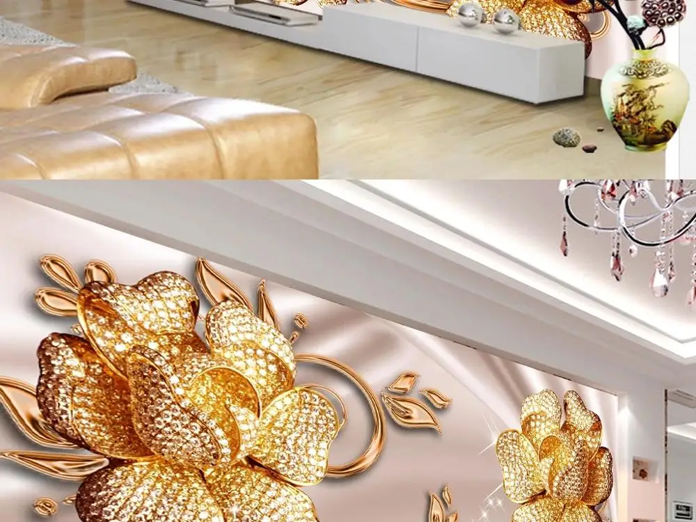 

New Custom 3D Large Mural Wallpaper Original European luxury jewelry roses children's room TV Background living Bedroom
