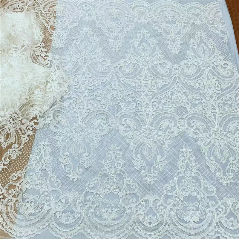 Новейшее белое свадебное платье с вышивкой французская кружевная ткань Шантильи