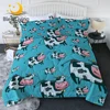 BlessLiving Milk Cow Summer Quilt Set Cartoon Animal Bedding Adorable Queen Size Air-conditioning Comforter Blue Colcha Verano 1