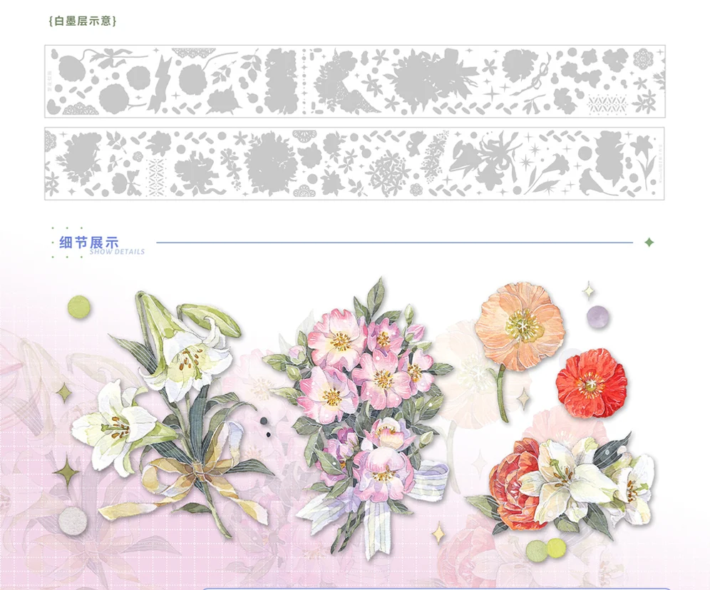 

6.5cm*!00cm Flower Background Collage Masking Tape