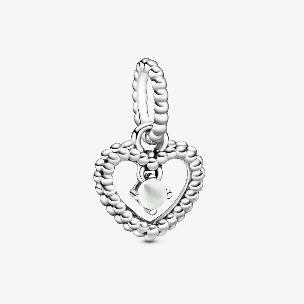 

2021 Trendy 100% 925 Sterling Silver APR.Birthstone Heart Dangle Charm Silver fit Original Pandora Bracelets Jewelry Lady Gift