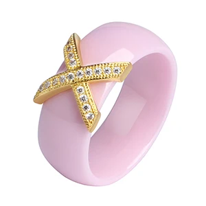 8mm Pink Gold Hot X Крест кольца Синий Розовый керамические здоровые ювелирные изделия для женщин 6 мм Гладкие керамические кольца женский подарок Свадебные ювелирные изделия золото серебро - Цвет основного камня: 8mm Pink Gold