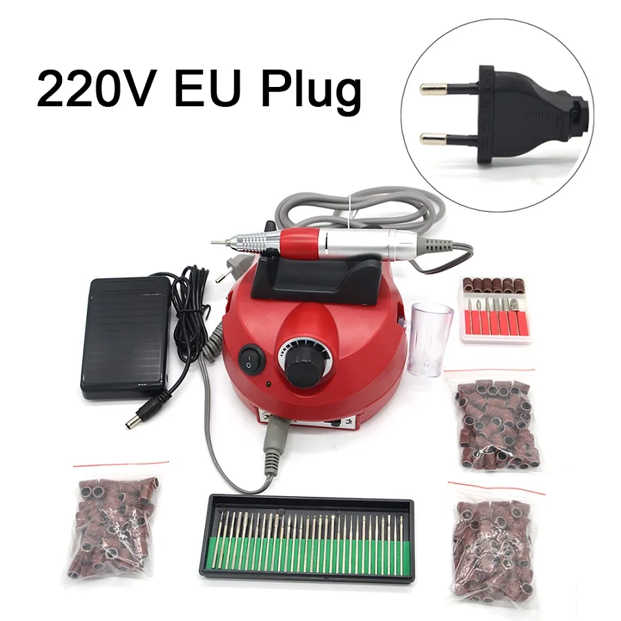 Red EU plug 30 15 Серебряный машинка для маникюра профессиональный инструмент для полировки ногтей пилочки для ногтей набор маникюра 35000 об/мин 110 В/220 В Электрическая дрель для ногтей аппарат для маникюра - Цвет: Red EU plug 30 15