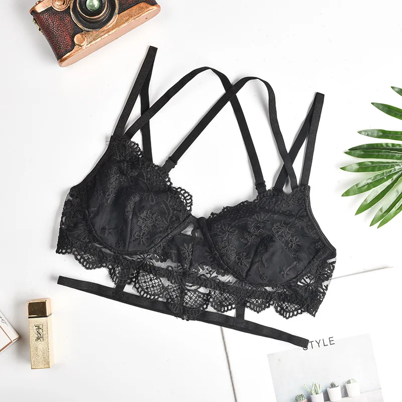 Cryptographic Floral Lace Bralette Bandage Hollow Out Sexy Crop Tops Women Summer Sleeveless Bustier Tops Underwear Streetwear
